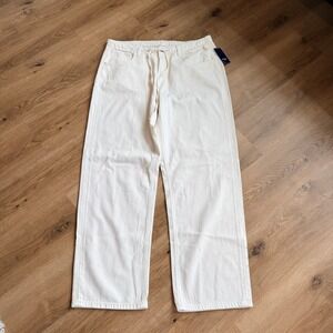 NWT Parke x Target Cream Wide Leg Denim Jeans Womens 14 High Rise Drawstring